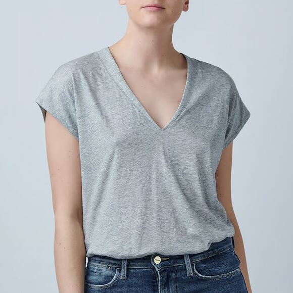 Frame Le Mid Rise Vneck Tank Top in Gris Heather Size XS - Picture 1 of 6